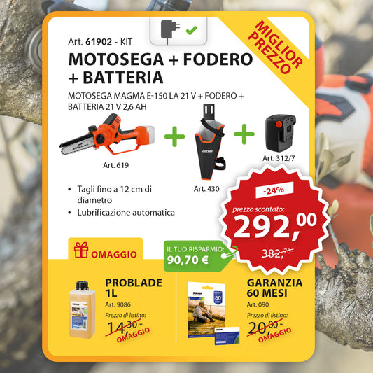 KIT Motosega Magma E-150 LA 21 V + Fodero + Batteria 21 V 2,6Ah