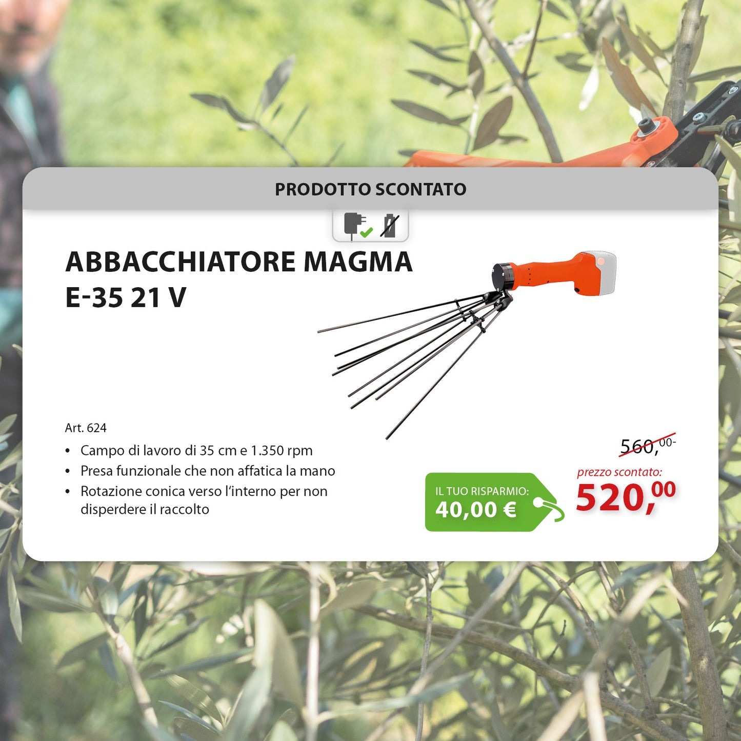 Abbacchiatore Magma E-35 21 V Stocker + Caricabatterie